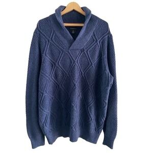 Rochester Mens Blue Diamond Cable Knit Shawl Collar Sweater 1XLT Tall Pullover‎